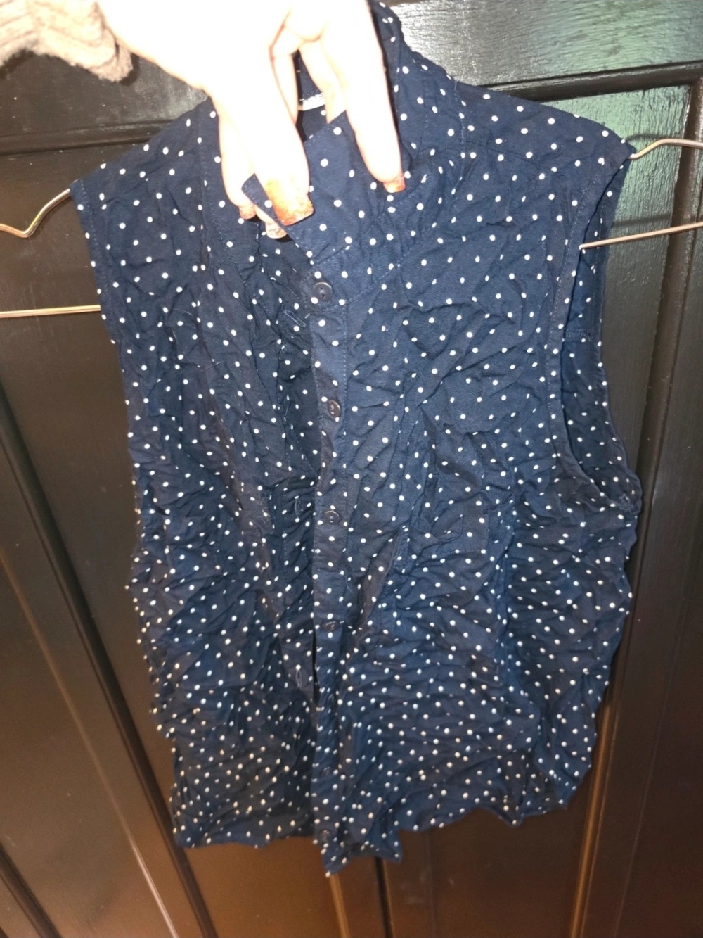 Girls' Navy Polka Dot Button-Front Sleeveless Top